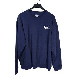 FedEx Logo Navy Blue Crewneck Sweatshirt Sz L Unisex Fleece Delivery Uniform